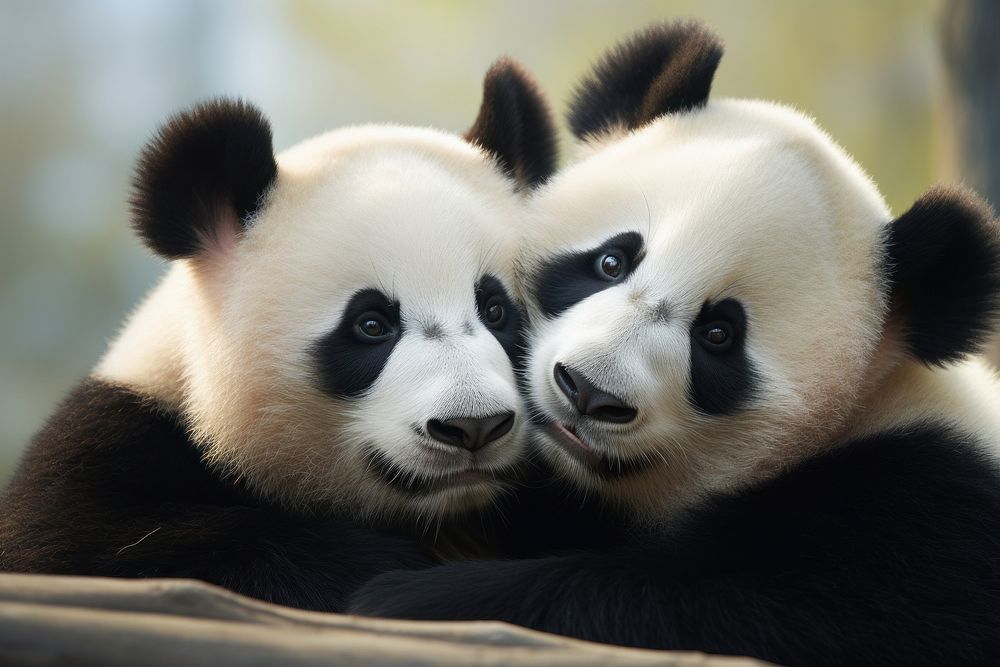 Panda cuddling wildlife animal mammal. AI generated Image by rawpixel.