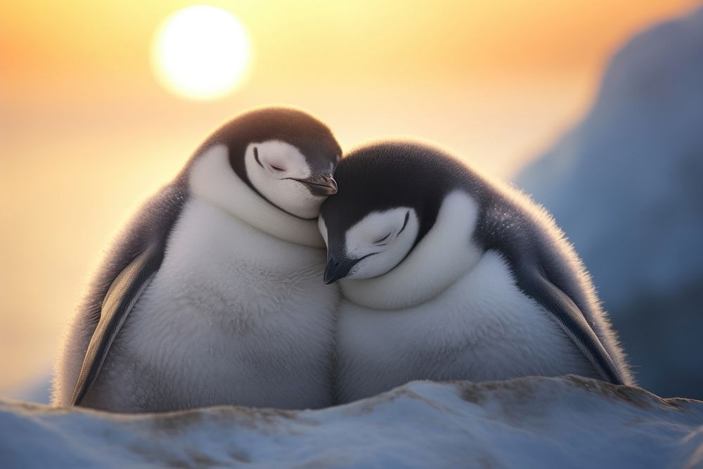 Penguin cuddling penguin animal bird. AI generated Image by rawpixel.