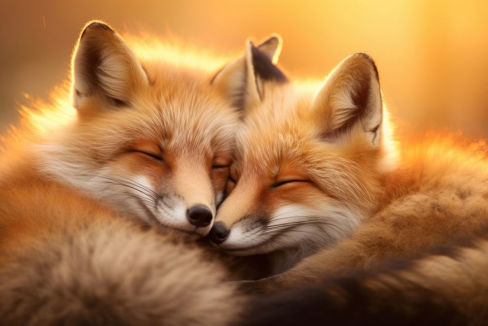 Red fox cuddling wildlife animal mammal. AI generated Image by rawpixel.