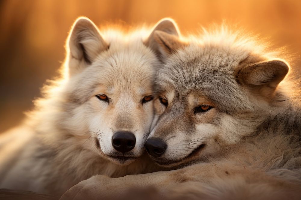 Wolf cuddling mammal animal pet. AI generated Image by rawpixel.