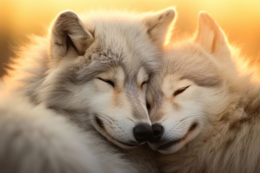 Wolf cuddling wildlife mammal animal. AI generated Image by rawpixel.