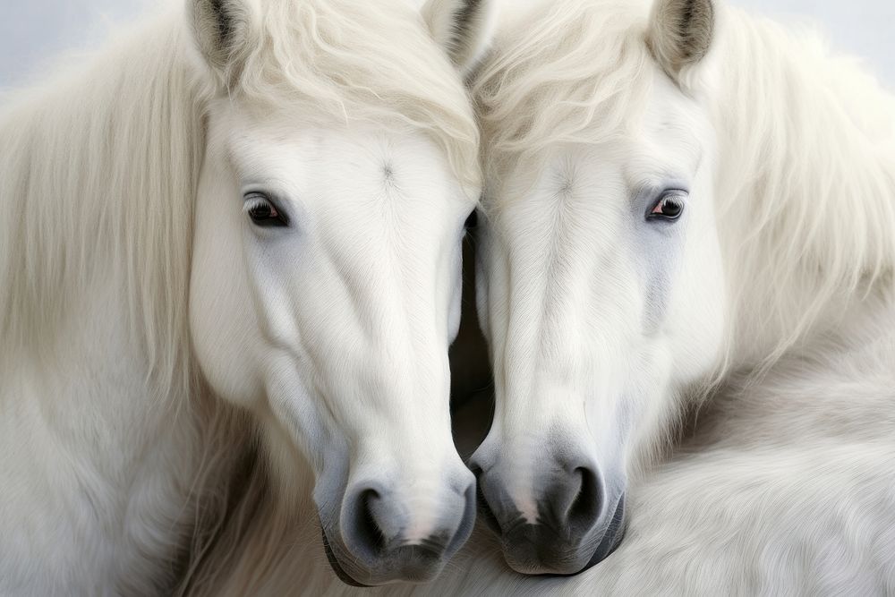 White horses cuddling stallion animal mammal. AI generated Image by rawpixel.