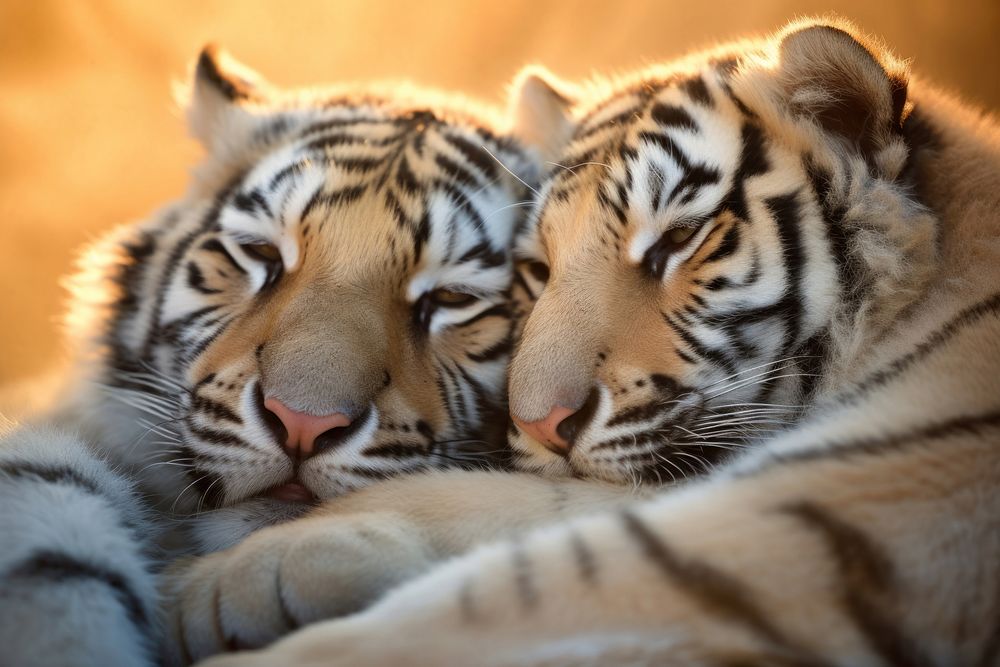 Tiger cuddling wildlife animal mammal. AI generated Image by rawpixel.