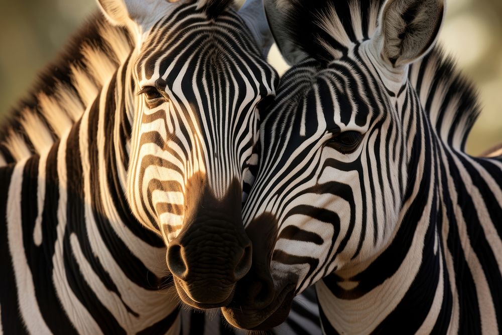 Zebras cuddling wildlife animal mammal. AI generated Image by rawpixel.