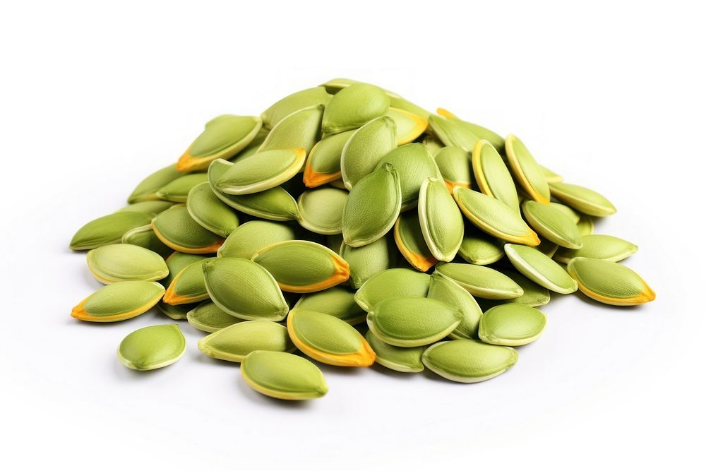 Pumpkin green seeds food pill white background. AI generated Image by rawpixel.