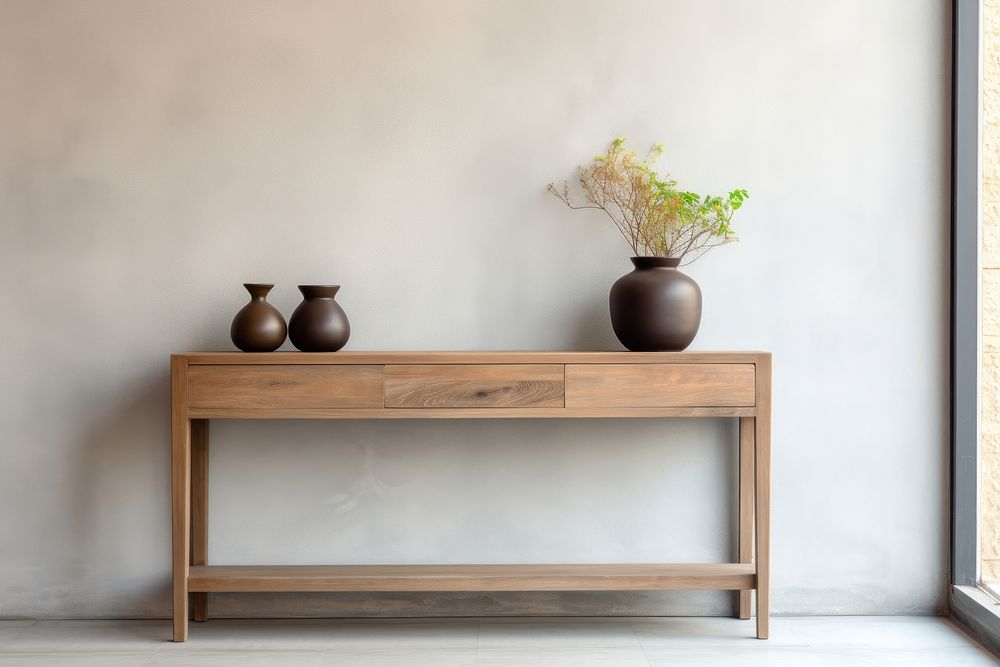 Console table furniture sideboard vase. AI generated Image by rawpixel.