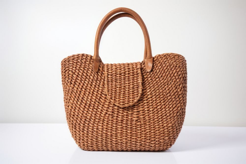 Woven bag handbag brown white background. AI generated Image by rawpixel.