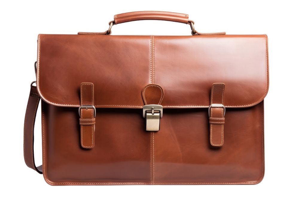 Brown leather briefcase handbag brown white background. AI generated Image by rawpixel.