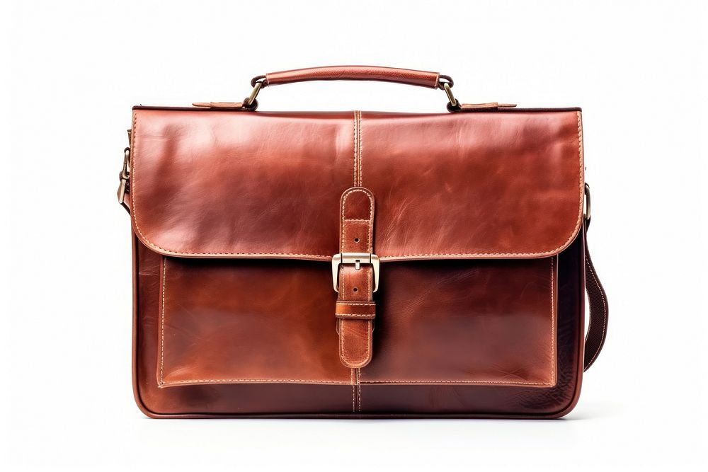 Brown leather briefcase handbag brown white background. AI generated Image by rawpixel.