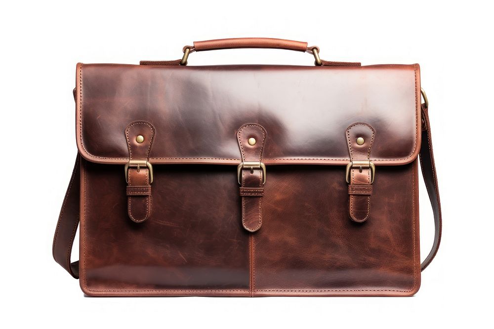 Dark Brown leather briefcase handbag brown white background. AI generated Image by rawpixel.