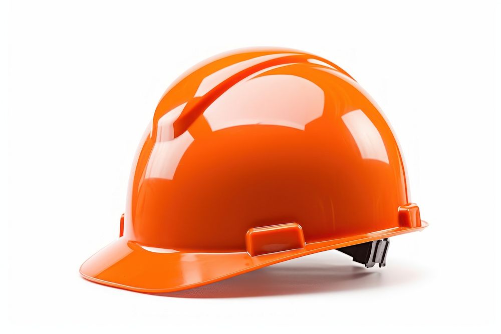 Orange plastic safety helmet hardhat white background protection. AI generated Image by rawpixel.