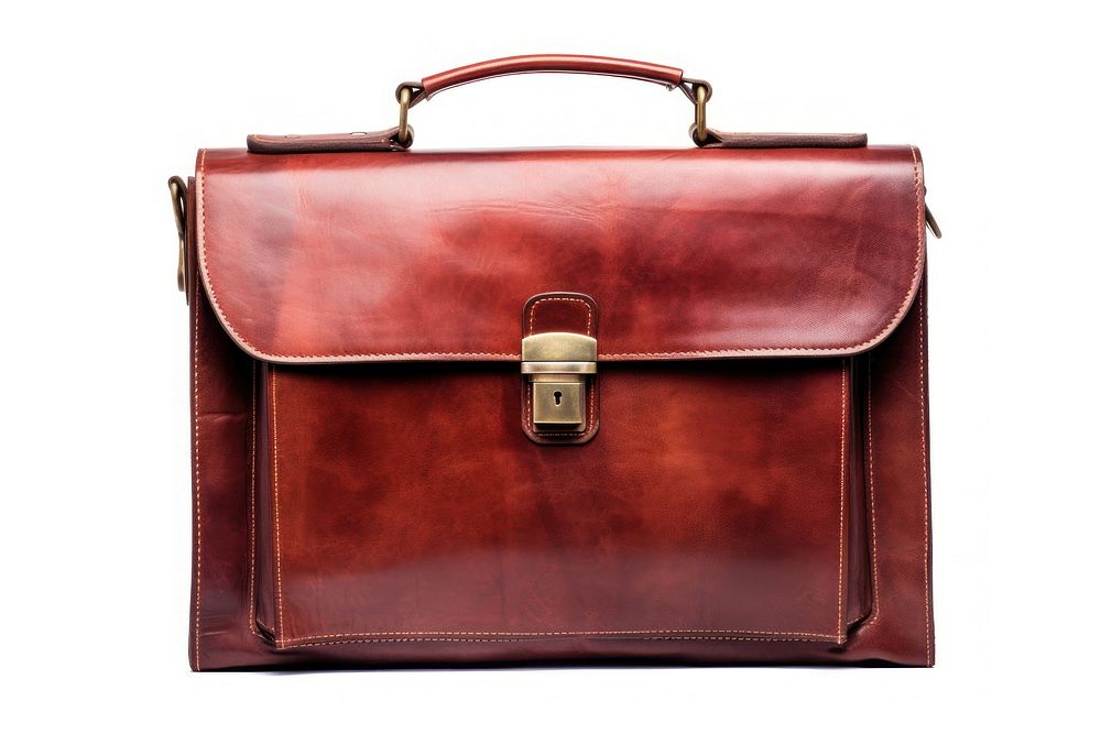 Red Brown leather briefcase handbag brown white background. AI generated Image by rawpixel.