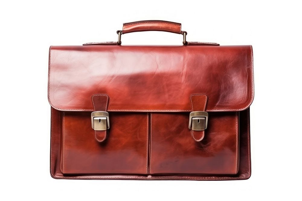 Red Brown leather briefcase handbag brown white background. AI generated Image by rawpixel.