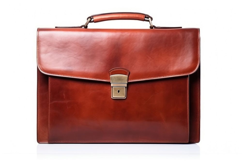 Red Brown leather briefcase handbag brown white background. AI generated Image by rawpixel.