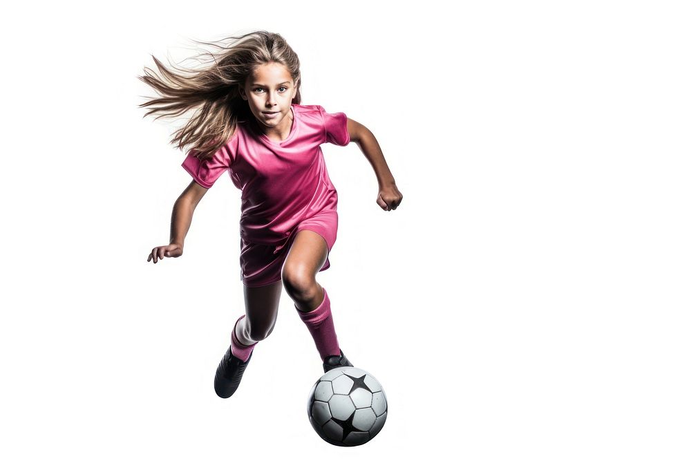 Young girl playing football kicking sports soccer. AI generated Image by rawpixel.
