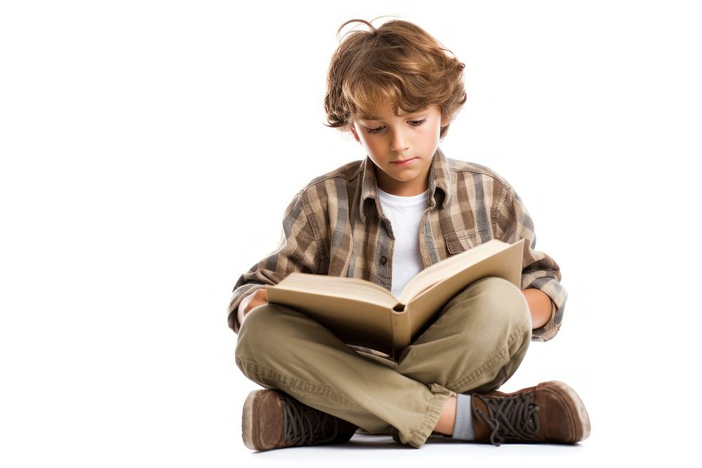 Reading sitting book boy. AI generated Image by rawpixel.