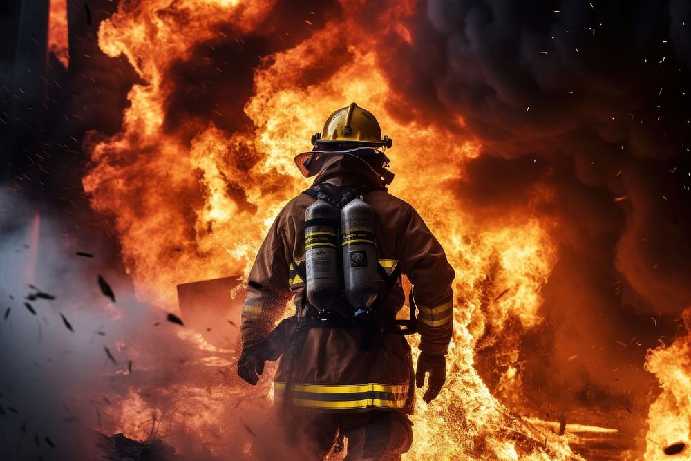 Fire firefighter extinguishing destruction. AI generated Image by rawpixel.
