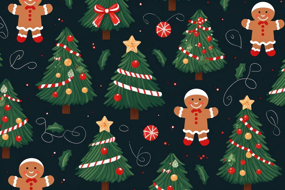 Seamless christmas pattern gingerbread tree gingerbread man. AI generated Image by rawpixel.