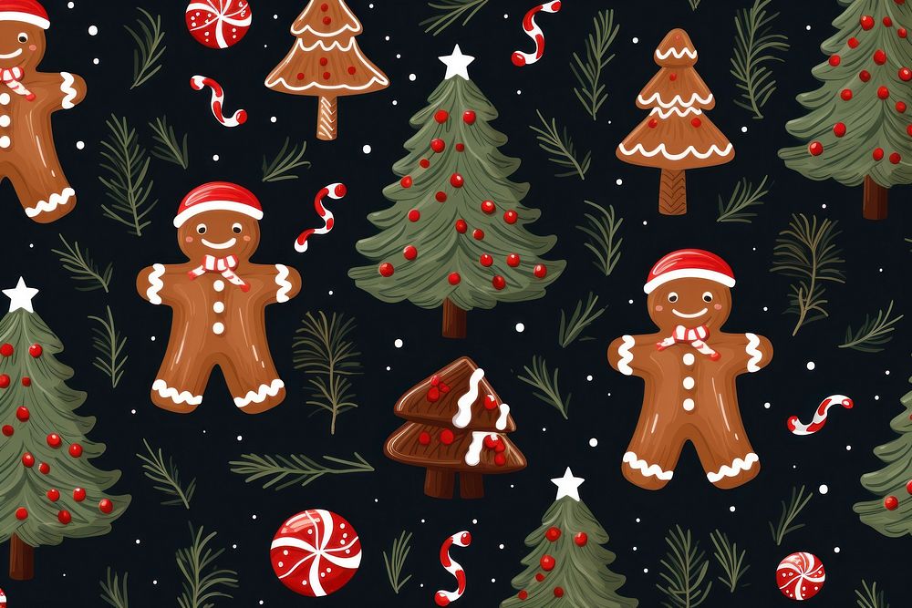 Seamless christmas pattern gingerbread winter tree. AI generated Image by rawpixel.
