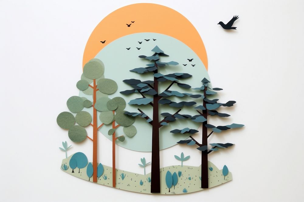 Trees painting bird art. AI generated Image by rawpixel.