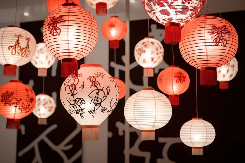 Chinese new year card lantern hanging. AI generated Image by rawpixel.