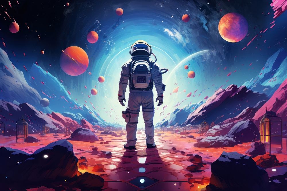 Space travel illustration astronomy planet night. AI generated Image by rawpixel.