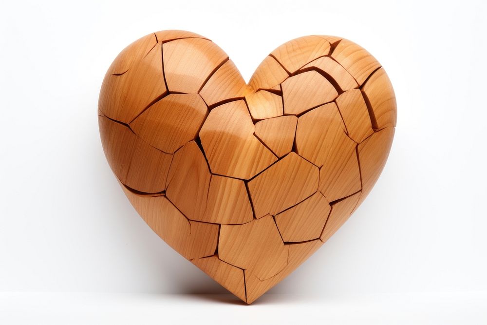 Broken heart shape wood white background cracked. AI generated Image by rawpixel.