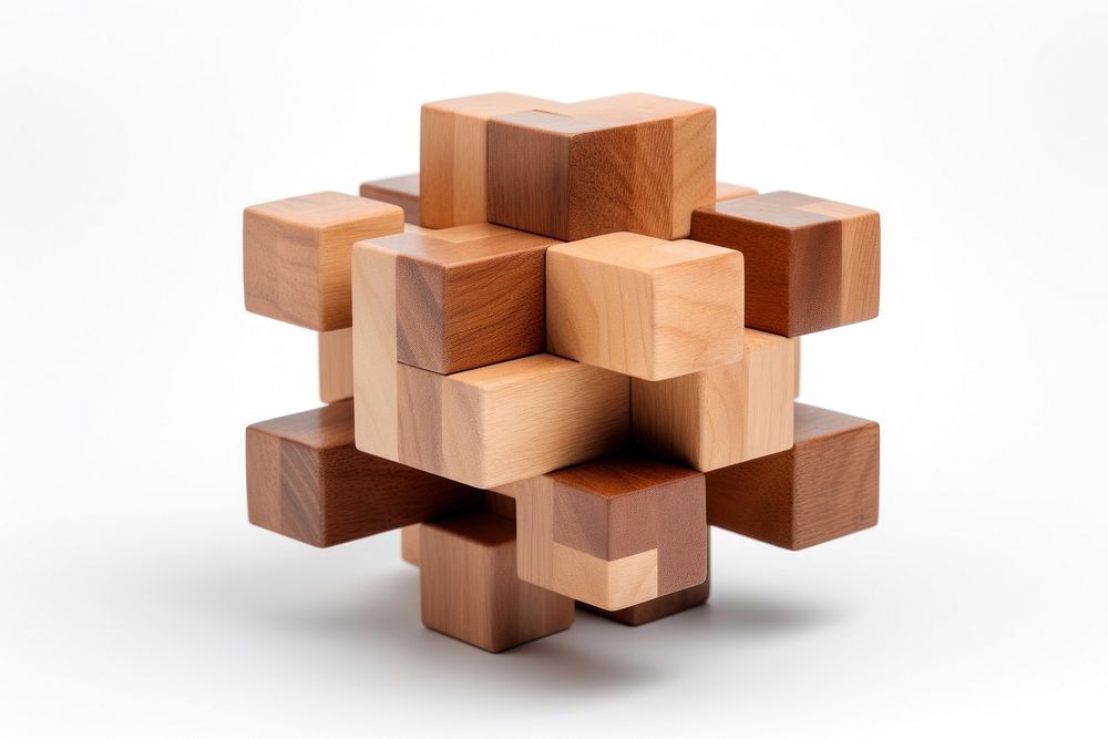 Geometric plus shape wood toy white background. 