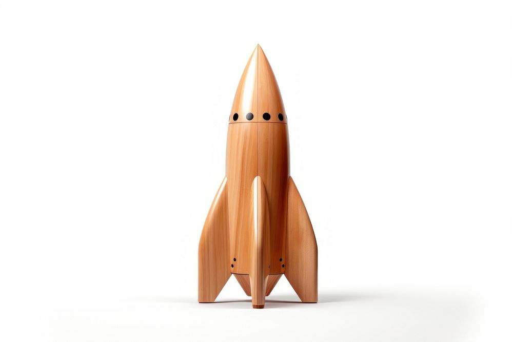 Rocket shape missile wood white background. AI generated Image by rawpixel.