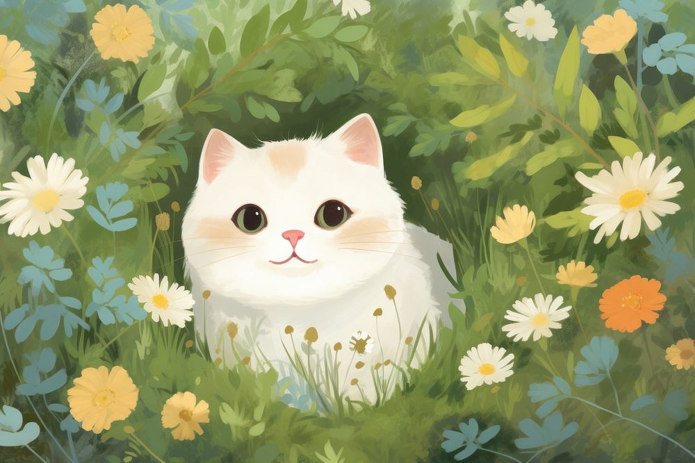 Chubby cat flower outdoors animal. AI generated Image by rawpixel.