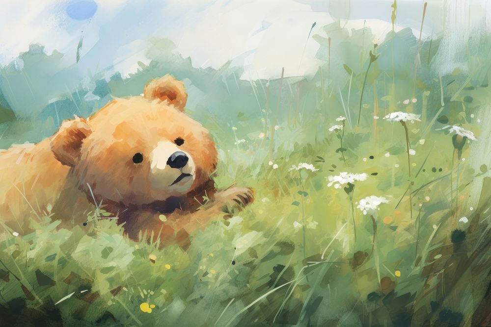 Chubby bear outdoors painting mammal. AI generated Image by rawpixel.