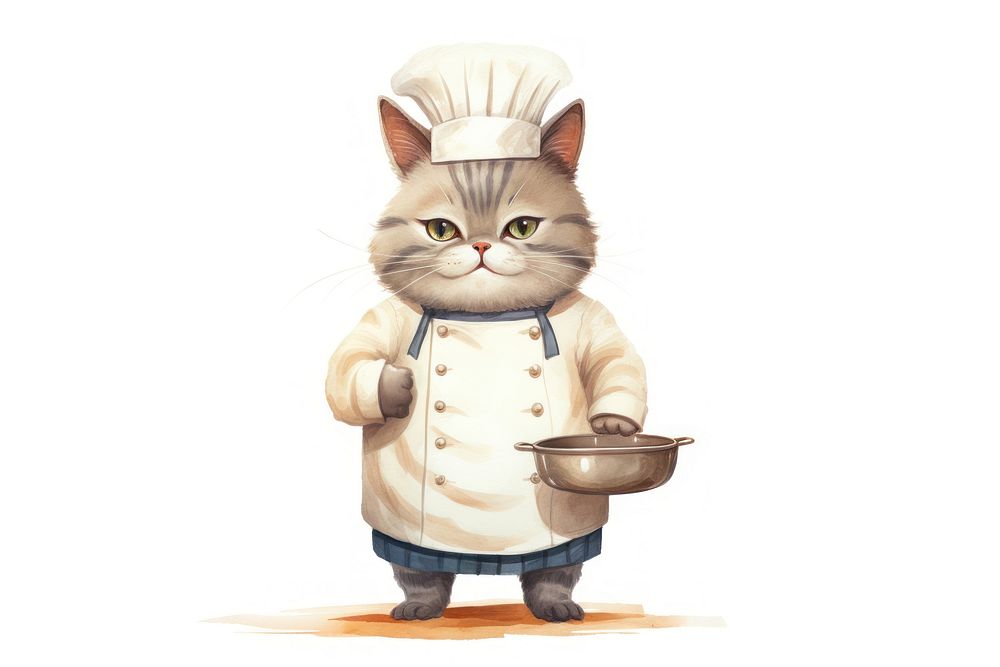Mammal chef cat white background. AI generated Image by rawpixel.