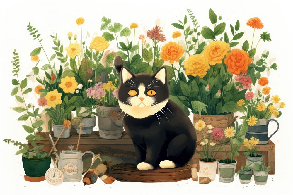 Cat florist painting mammal animal. AI generated Image by rawpixel.