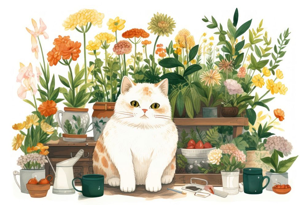 Cat florist animal mammal flower. AI generated Image by rawpixel.