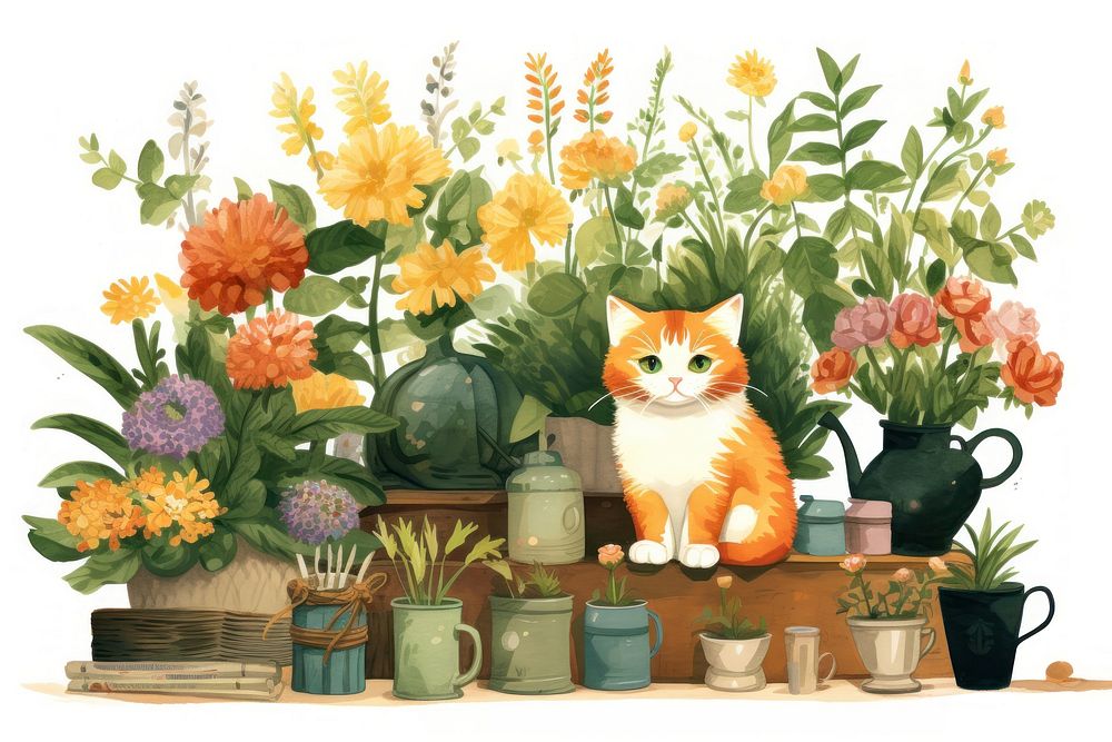 Cat florist mammal flower plant. AI generated Image by rawpixel.