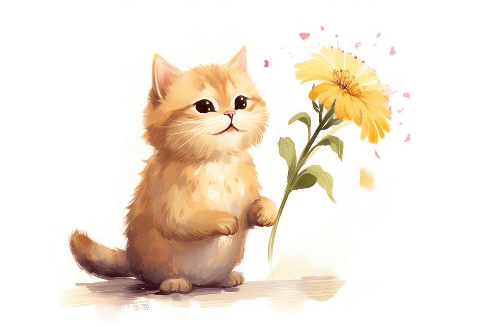Cat smell a flower mammal animal plant. AI generated Image by rawpixel.