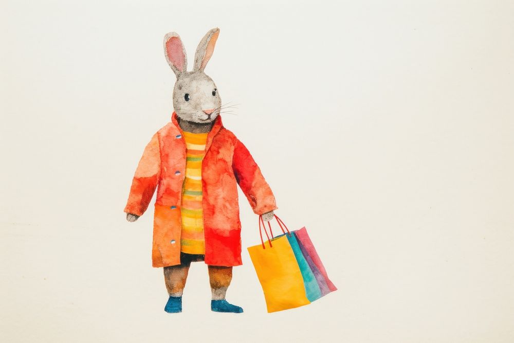Happy rabbit wearing sweater carrying shopping bags art representation celebration. AI generated Image by rawpixel.