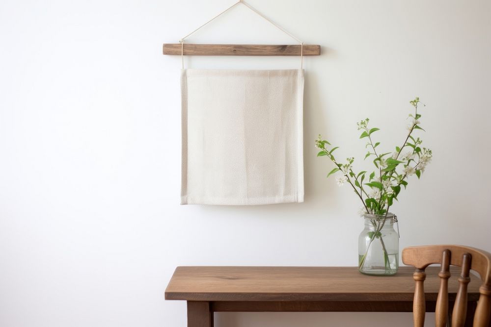 Small retangle cloth hanging wall wood coathanger. AI generated Image by rawpixel.