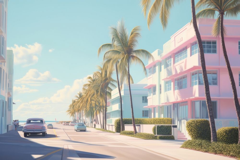 Miami beach architecture building vehicle. AI generated Image by rawpixel.