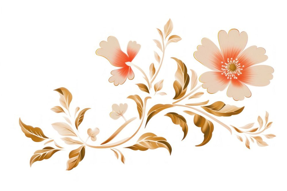 Chinese flower motif pattern plant white background. AI generated Image by rawpixel.