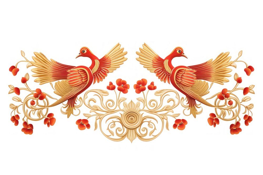 Chinese red knot wedding motif pattern bird white background. AI generated Image by rawpixel.