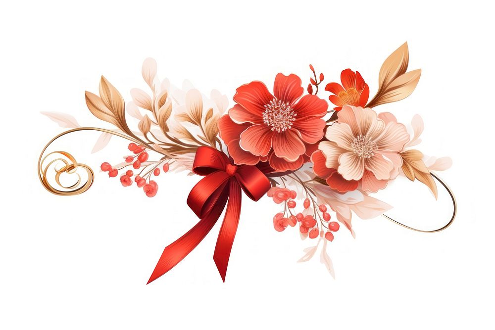 Chinese red knot wedding motif pattern flower plant. AI generated Image by rawpixel.