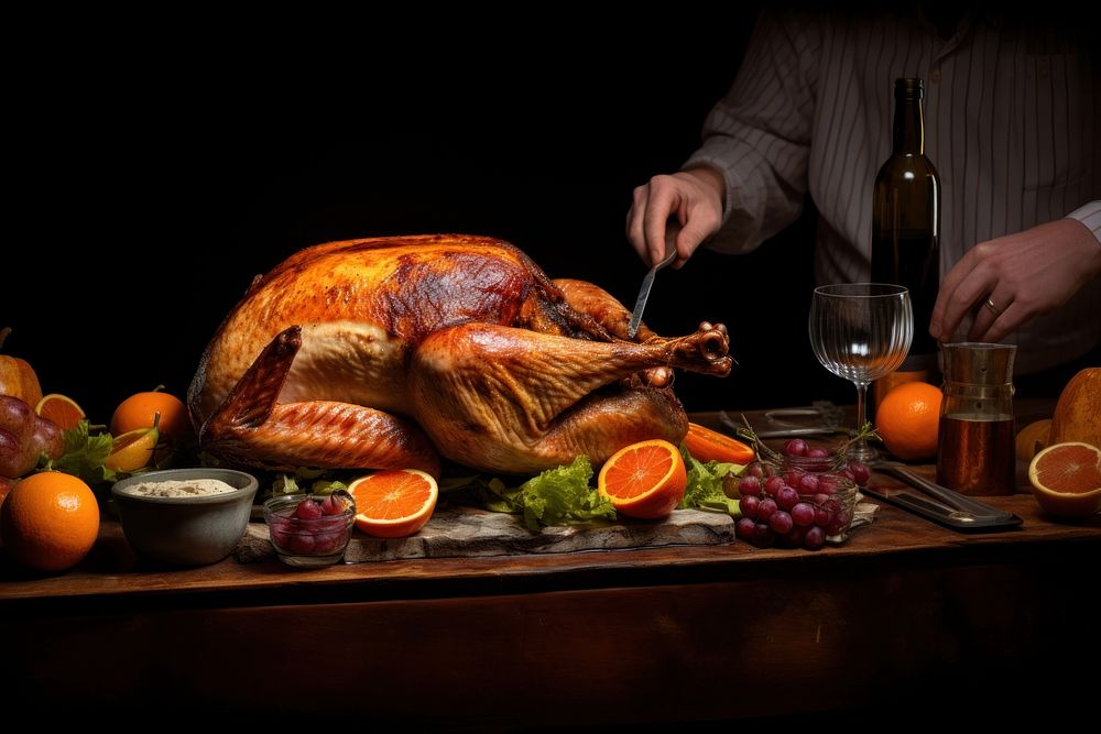 Christmas turkey dinner table food. AI generated Image by rawpixel.