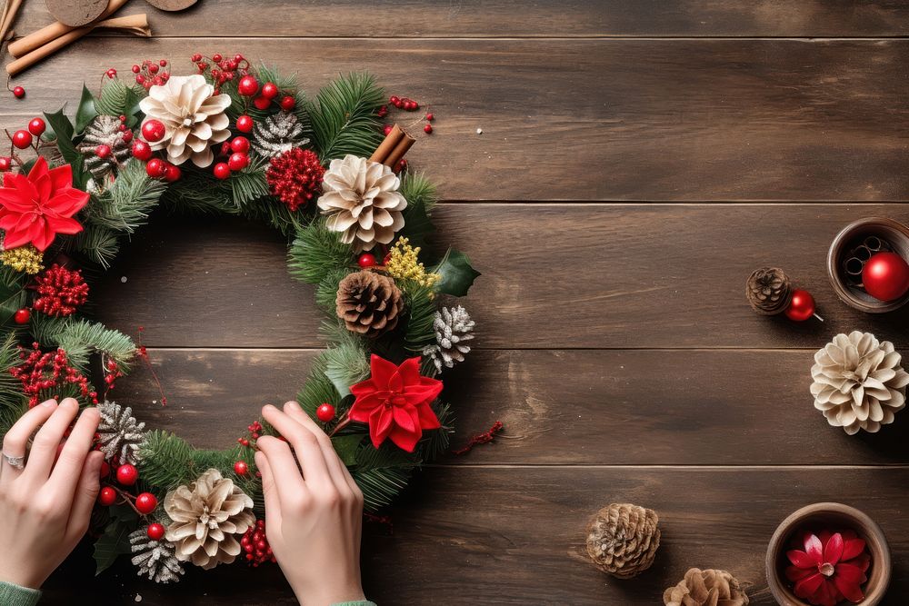 Christmas wreath female adult hand. AI generated Image by rawpixel.