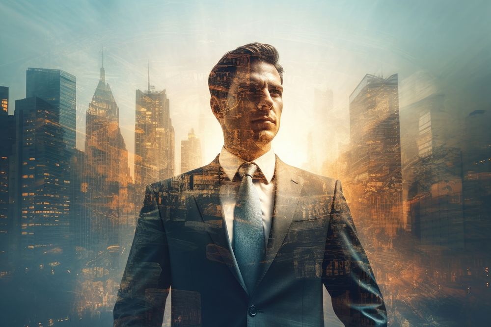 Businessman and city skyline architecture portrait building. AI generated Image by rawpixel.