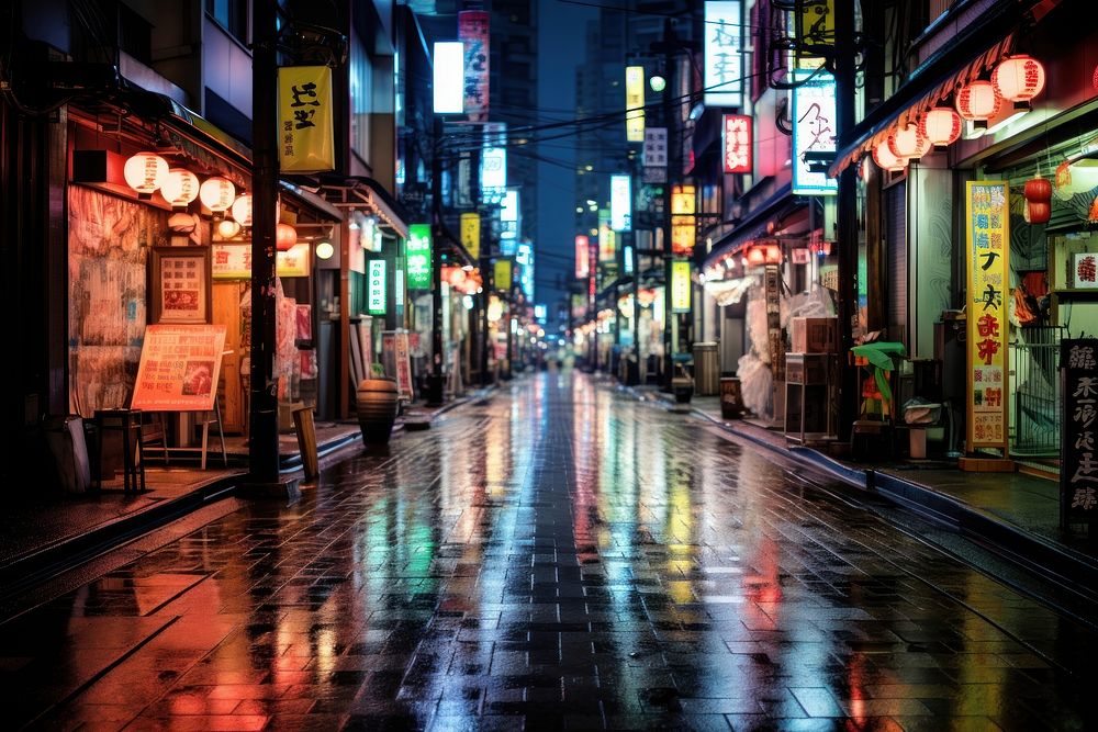 Japan busy street night city architecture. AI generated Image by rawpixel.