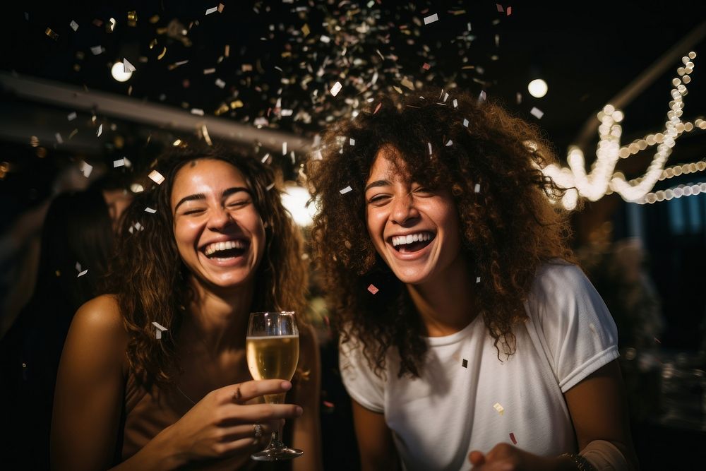 2 girls enjoying party laughing adult drink. AI generated Image by rawpixel.