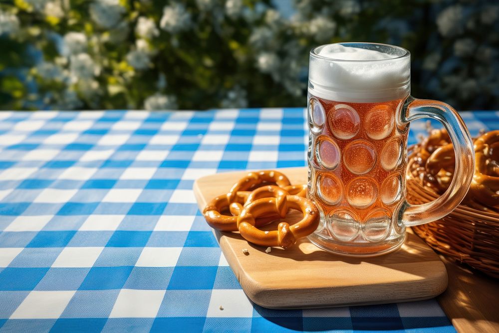 Beer pretzel drink table. AI generated Image by rawpixel.