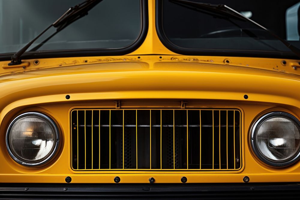 Yellow school bus headlight vehicle car. AI generated Image by rawpixel.
