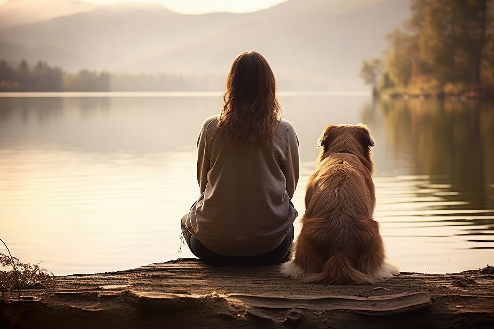 Lake dog outdoors sitting. AI generated Image by rawpixel.